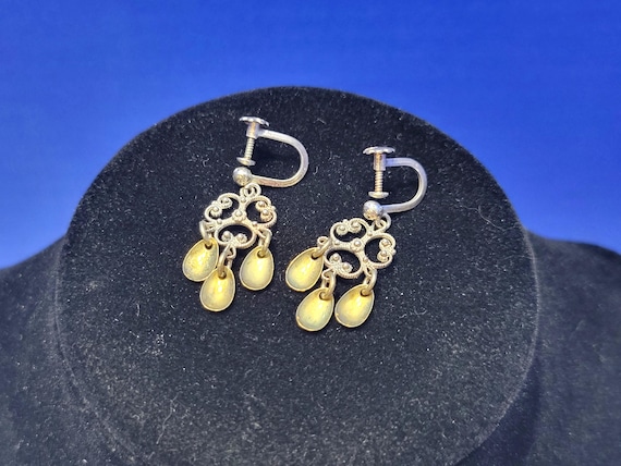 Vintage Sterling Traditional Norwegian Solje Screwback Drop Earrings