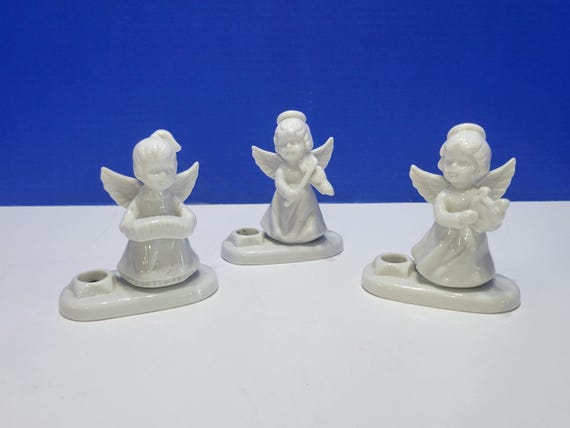 Vintage Lenox Trio of White Ceramic Angel Candle Holders