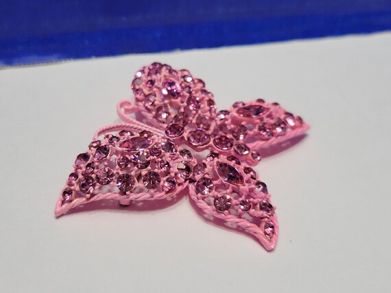 Vintage Bubble Gum Pink Butterfly Brooch with Spa… - image 4
