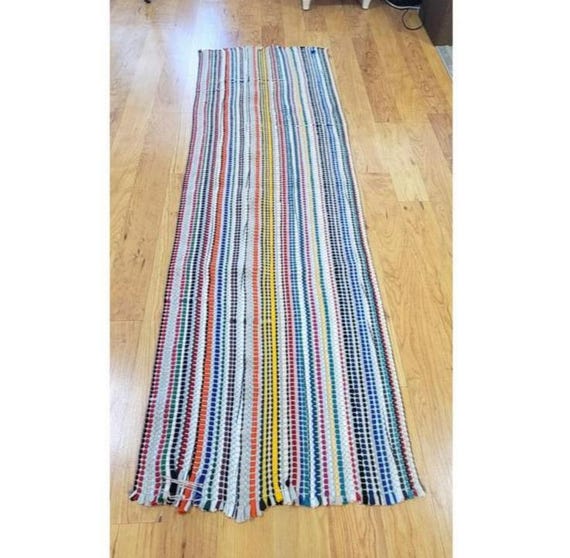 Vintage Country Rainbow Rag Rug Runner 22 x 63 inches