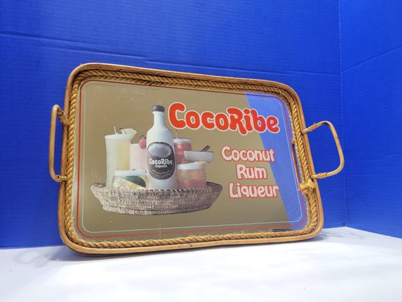 Vintage Cocoribe Coconut Rum Liqueur Bamboo Mirrored Tray
