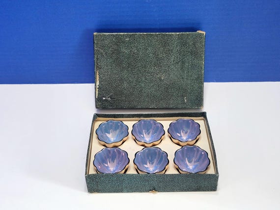 Vintage Lusterware Footed Salt Cellars in Box Lot of 6
