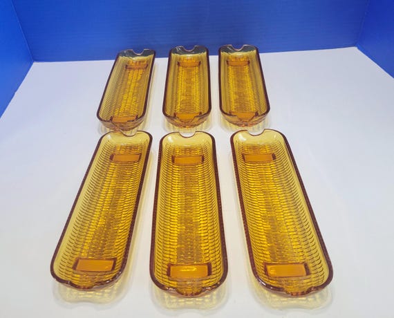 Vintage Amber Glass Corn Cob Plates Set of 6