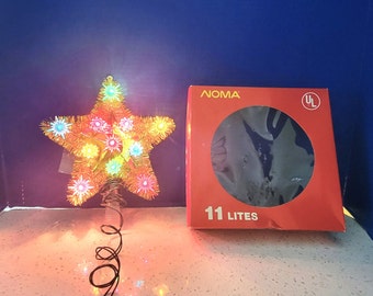 Vintage Noma Lighted Gold Tinsel Star Tree Topper in Box