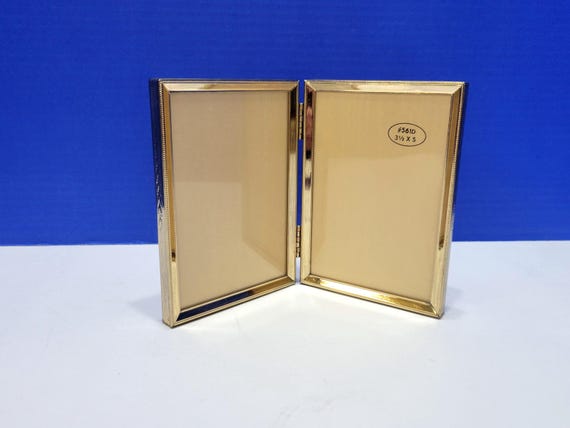 Vintage Brass Gold Metal Double Hinged Picture Frame 3 1/2 x 5