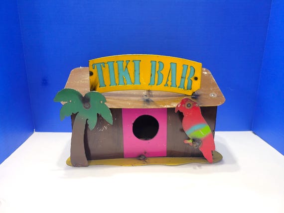 Vintage Tiki Bar Metal Art Bird House