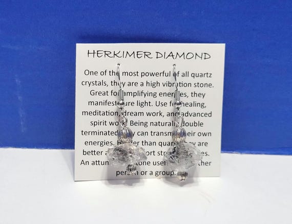 Vintage Herkimer Diamond Natural Quartz Crystal Dangle Drop Earrings