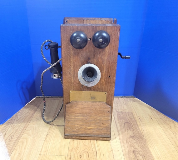 Antique Cracraft-Leich Electric Wood Hand Crank Wall Telephone