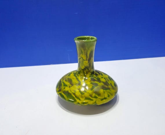 Vintage Green Drip Glaze Pottery Bud Vase
