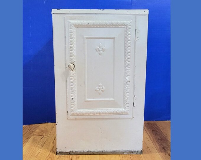Antique Large Metal Bread Box Pie Safe Galvanized Painted White Etsy