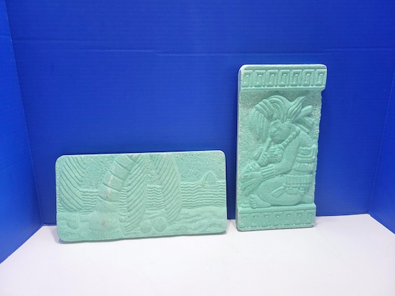 Pair Vintage Mexican Plaster Cast Mayan Wall Plaques