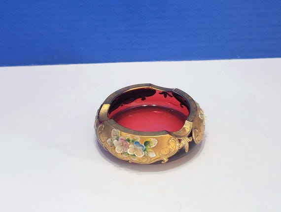 Antique Ruby Red Bohemian Czech Glass Salt Cellar