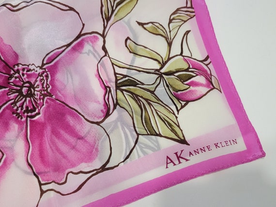 Vintage Anne Klein Pink Silk Scarf Floral - image 2