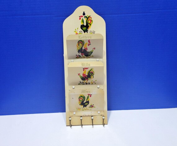 Vintage Metal Rooster Letters and Bills Mail Letter Holder Wall Hanging
