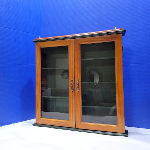 Vintage Wood Display Case with Glass Doors Wall Mounted 17x17