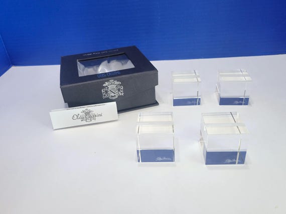 Vintage Oleg Cassini Crystal Place Card Holders in Original Box Set of 4