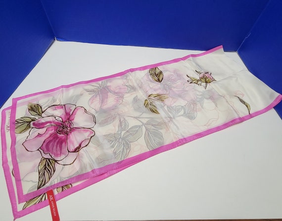 Vintage Anne Klein Pink Silk Scarf Floral - image 7