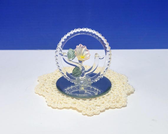 Vintage Glass Baron Crystal Spun Glass Flower Wreath Figurine