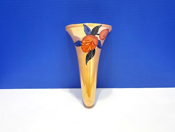 Vintage Noritake Orange Lusterware Wall Pocket