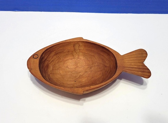 Vintage Wood Carved Fish Bowl Made in Chile