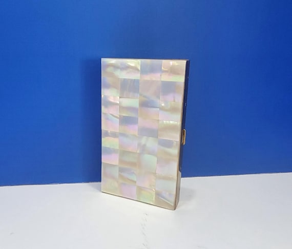 Vintage Mother of Pearl Clutch Purse Mirror, Powder Compact