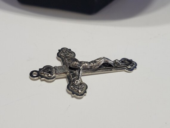 Vintage Ornate Crucifix Pendant Silver Metal Made… - image 6