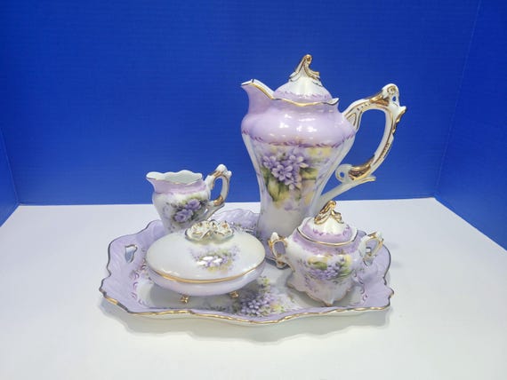 Vintage Porcelain Treasures Lavender Hydrangea Purple Tea Set