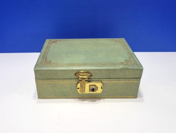 Vintage Green Small Jewelry Box Velvet Lined