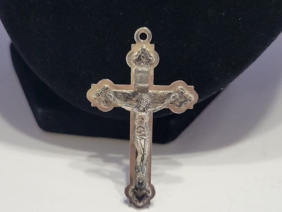 Vintage Ornate Crucifix Pendant Silver Metal Made… - image 2