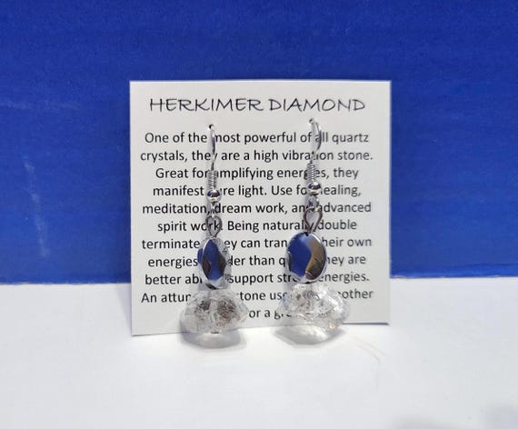 Vintage Herkimer Diamond Natural Quartz Crystal Dangle Drop Earrings