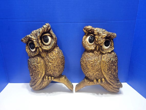 Large Vintage Gold Texture Owl Wall Plaques by Universal Statuary