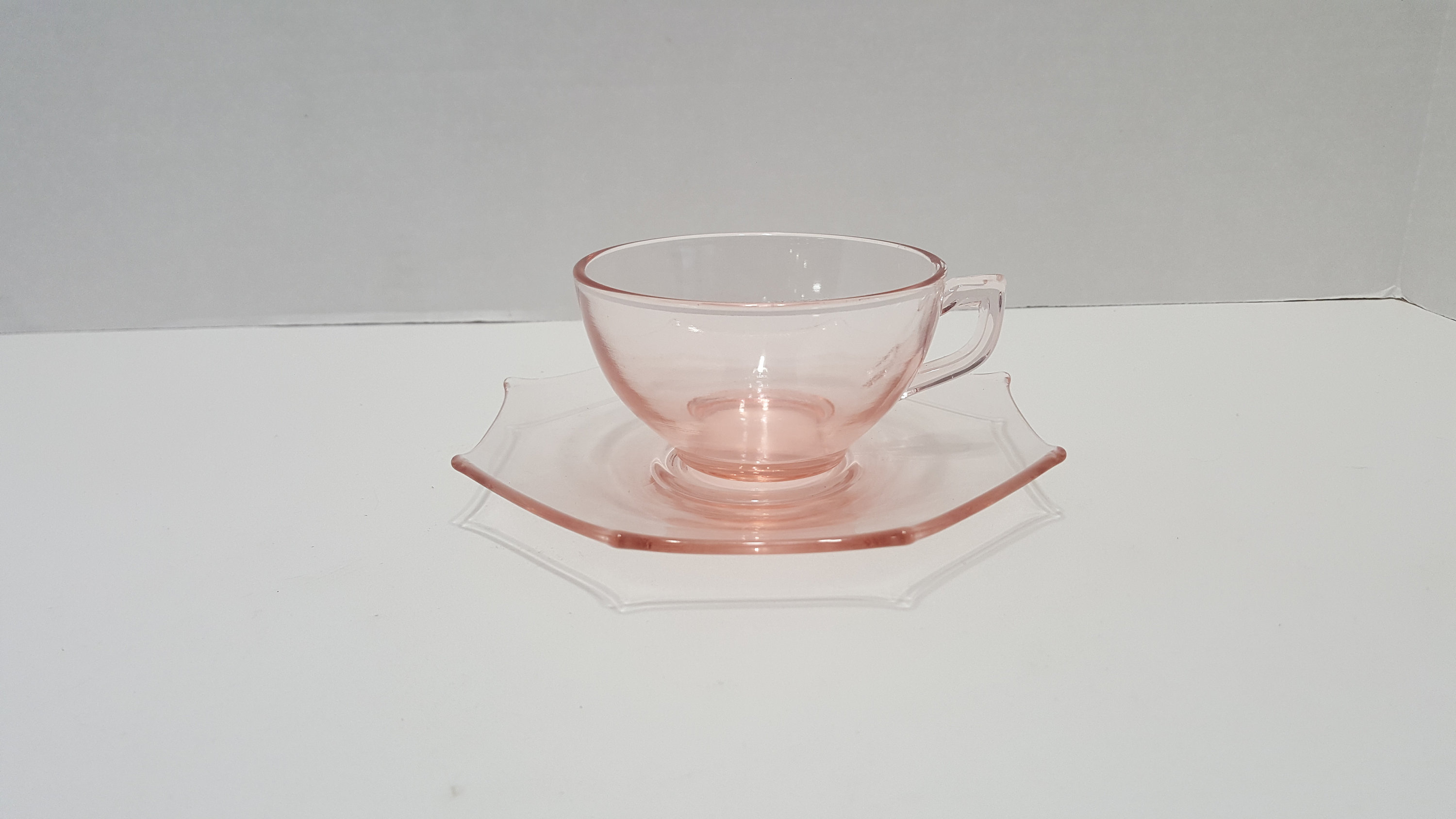 Vintage Pink Depression Glass Tea Cup and Saucer Cambridge Etsy
