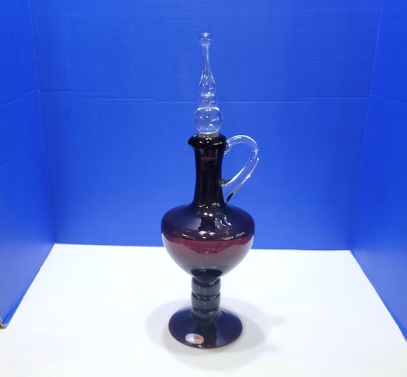 Vintage Bischoff Amethyst Glass Decanter Jug with Genie Stopper
