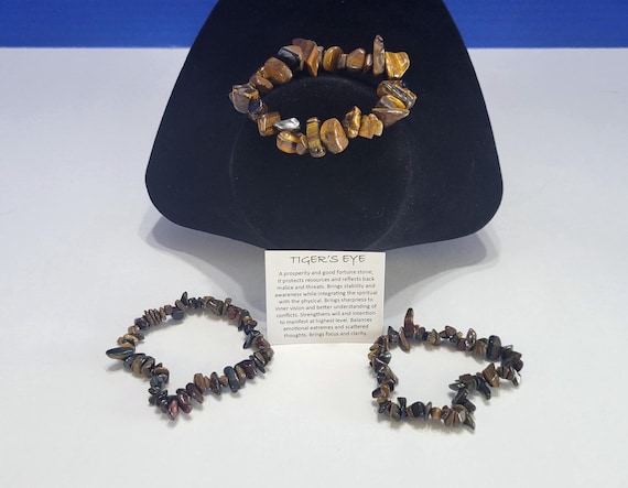 3 Vintage Natural Tiger's Eye Beaded Bracelets for Good Fortune