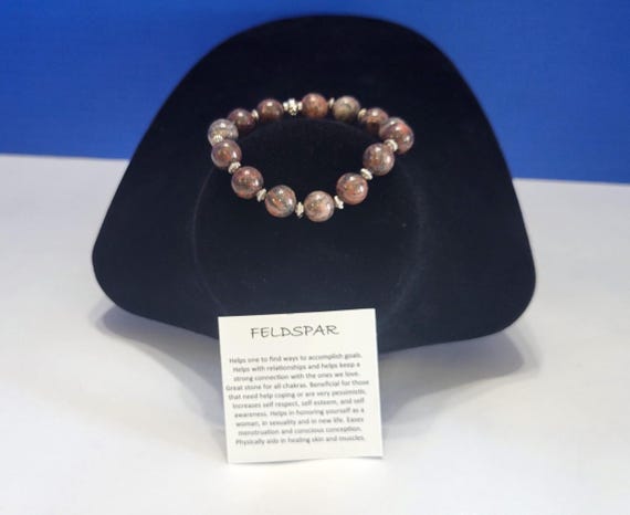 Vintage Natural Feldspar Beaded Bracelet for Self Esteem