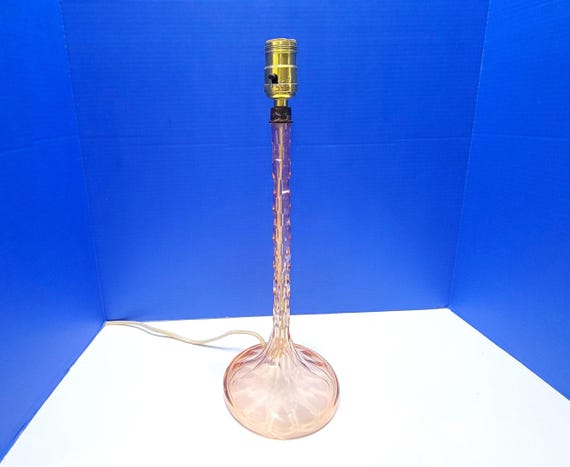 Vintage Pink Depression Glass Stick Table Lamp Geometric Hex