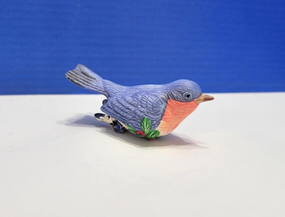 Vintage Blue Bird Ceramic Christmas Ornament Clip
