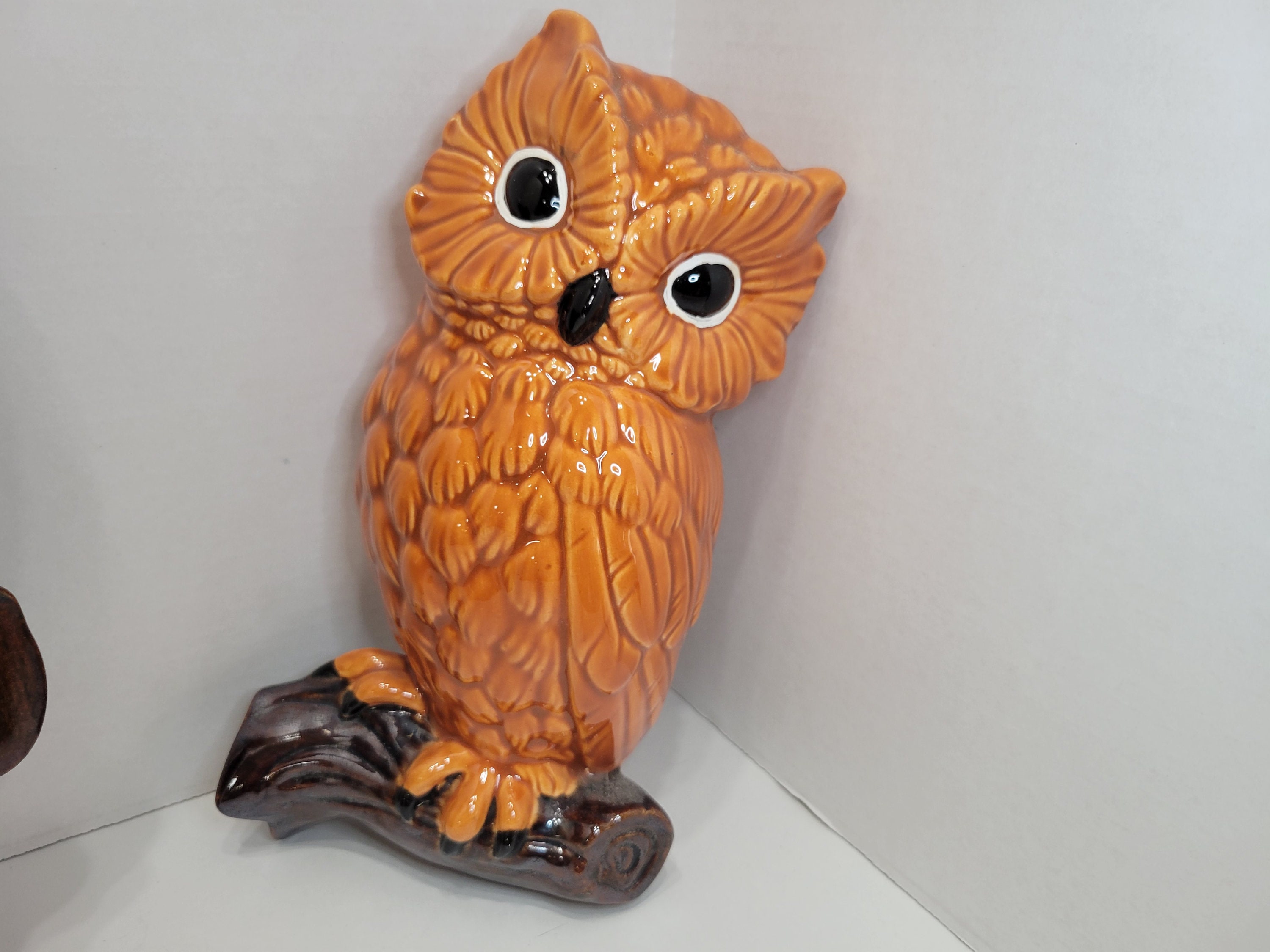 Set of 3 Vintage Ceramic Owls with Branch Wall Hanging Etsy