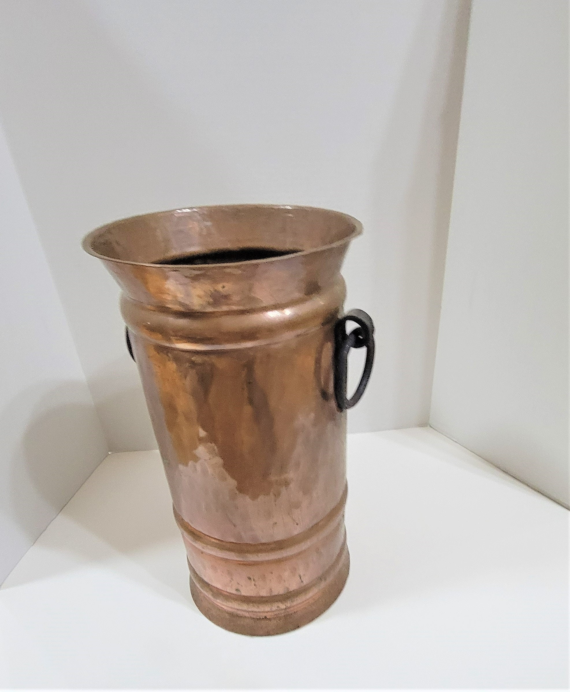 Vintage Copper Umbrella Stand with Iron Handles