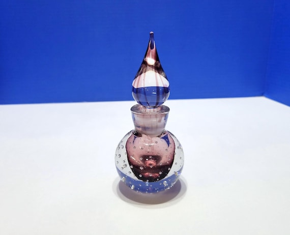 Vintage Murano Style Purple Glass Bullicante Perfume Bottle with Glass Dauber