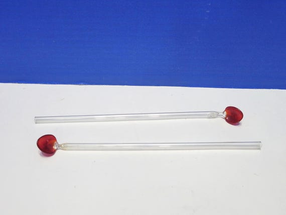 Vintage Long Glass Swizzle Stick Cocktail Stirrers with Red Ends