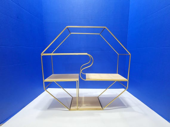 Vintage Brass Octagon Floating Shelves Wall Hanging