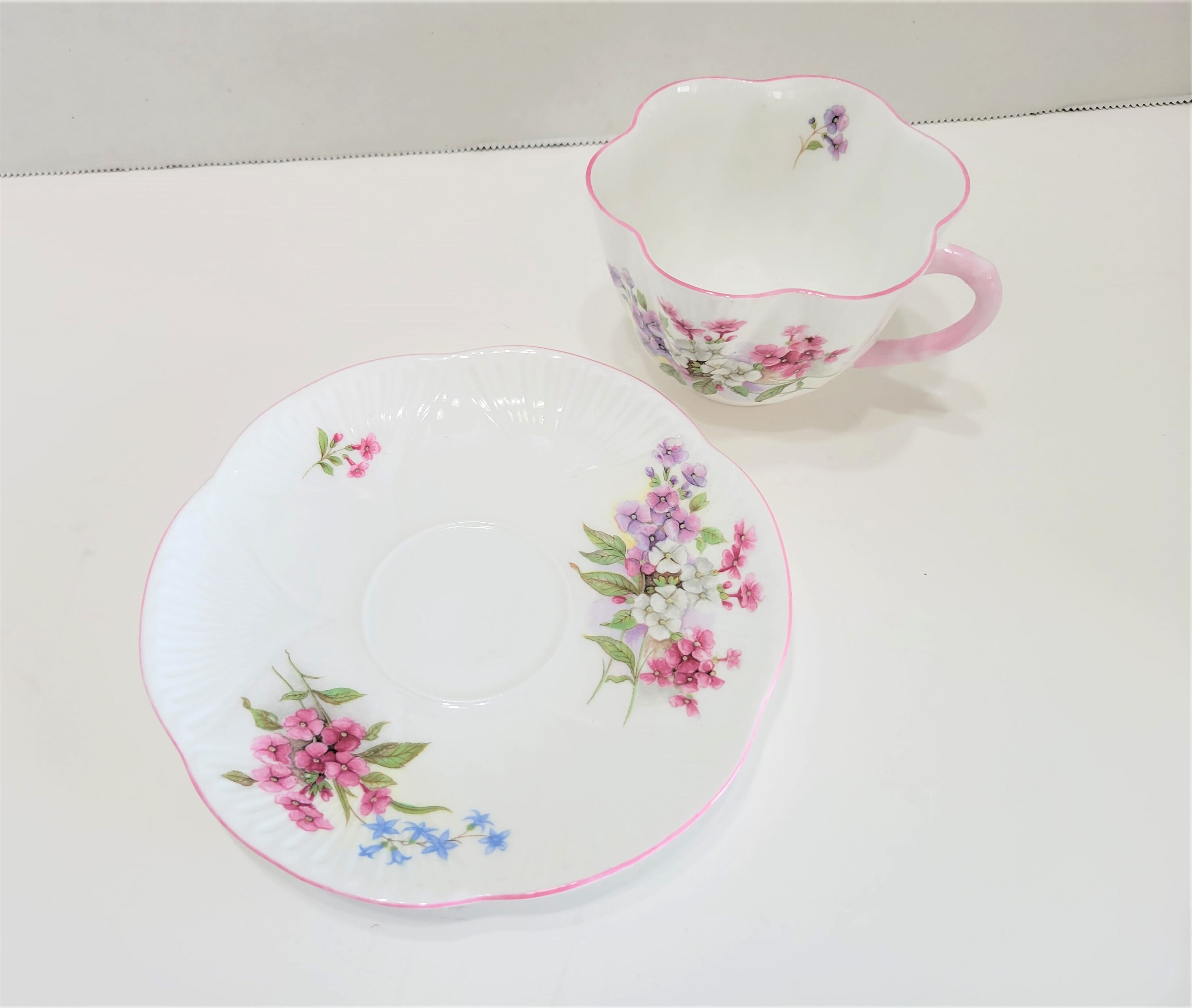 Vintage Shelley Stocks Pink Dainty Tea Cup and Saucer English Bone China