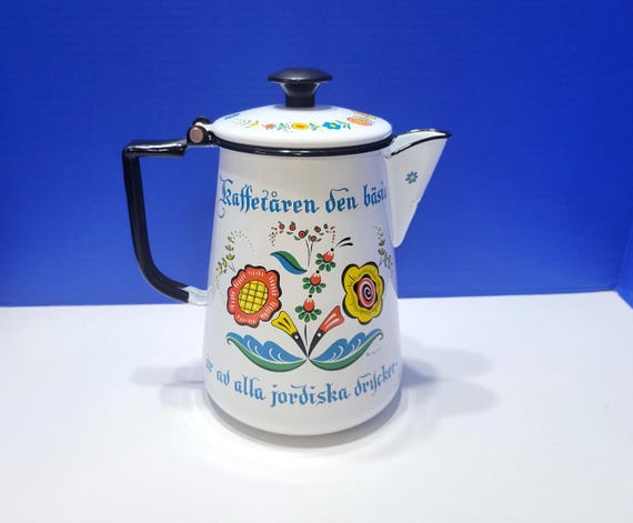 Vintage Berggren Scandinavian Porcelain Enamel Coffee Pot