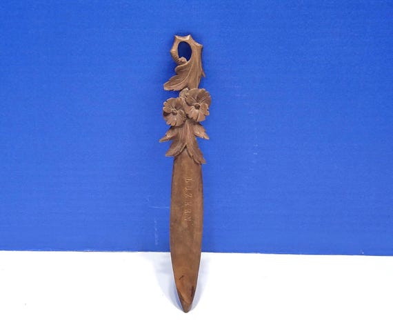 Vintage Wood Carved Floral Letter Opener from Luzern, Switzerland