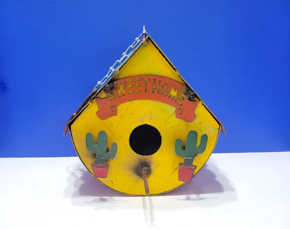 Vintage Sweet Home Cactus Metal Art Bird House