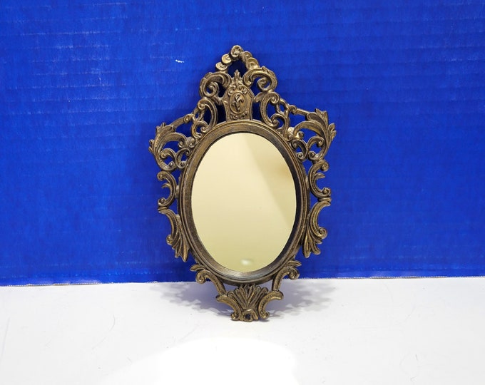 Vintage Oval Mirror in Bronze Metal Filigree Frame Made in Etsy