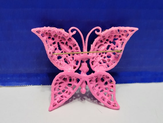 Vintage Bubble Gum Pink Butterfly Brooch with Spa… - image 7