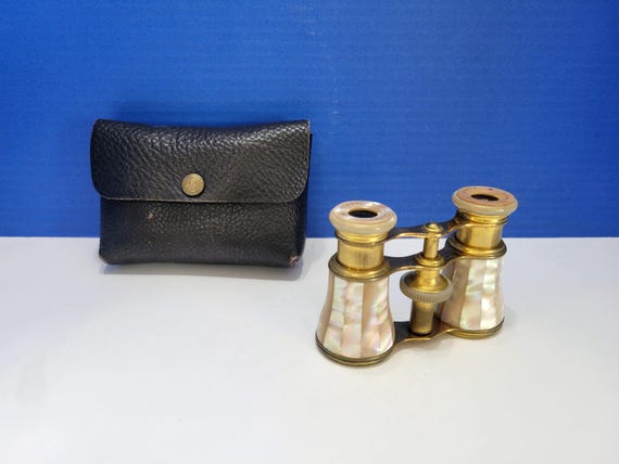 Vintage Lemaire Mother of Pearl Opera Glasses with Leather Case