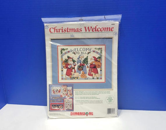 Vintage Dimensions Christmas Welcome Santa Clause Cross Stitch Kit